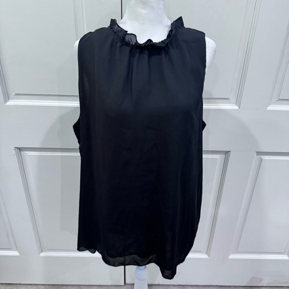 Black sleeveless blouse, ruffle neck, size XL